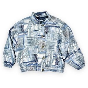 Vintage 80’s STUNT Bandana Blue Silk Bomber Jacket